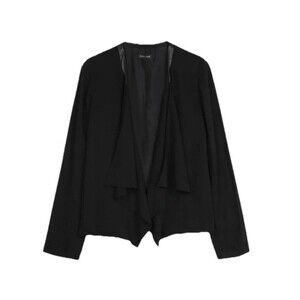 NWT $378 Eileen Fisher Black Drape Silk Georgette Crepe Leather Trim Sz S